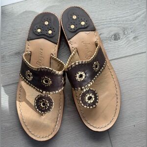 Jack Rogers Brown and Gold “Jacks”Leather Sandals